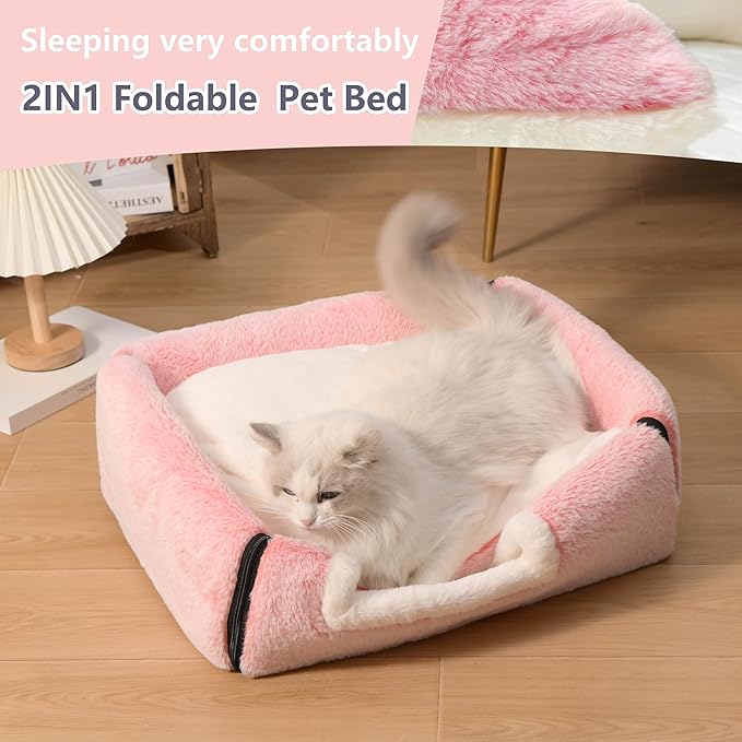 Cat Bed Cave for Indoor Cats - Soft and Comfortable House With Removable Washable Cushioned Pillow, Enclosed Hideaway, Small Large Dog Tent (Pink)