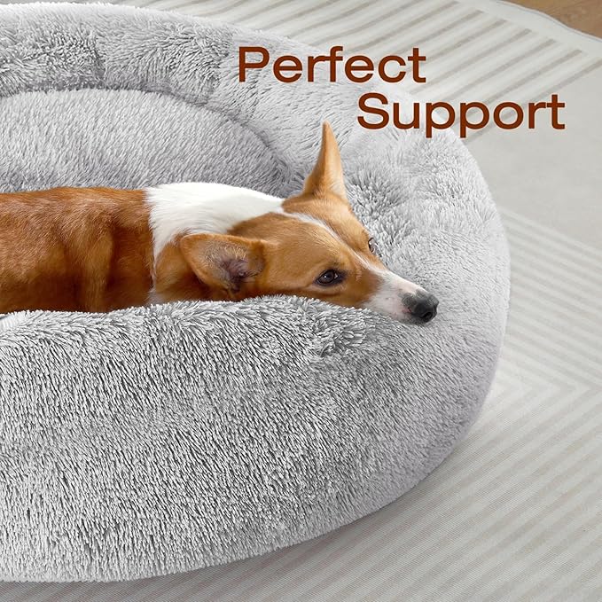 JOLLYVOGUE Dog & Cat Bed, Calming Anti-Anxiety Pet Bed for Small Dogs, Fluffy Donut Cushion for Small and Medium Pets (20")