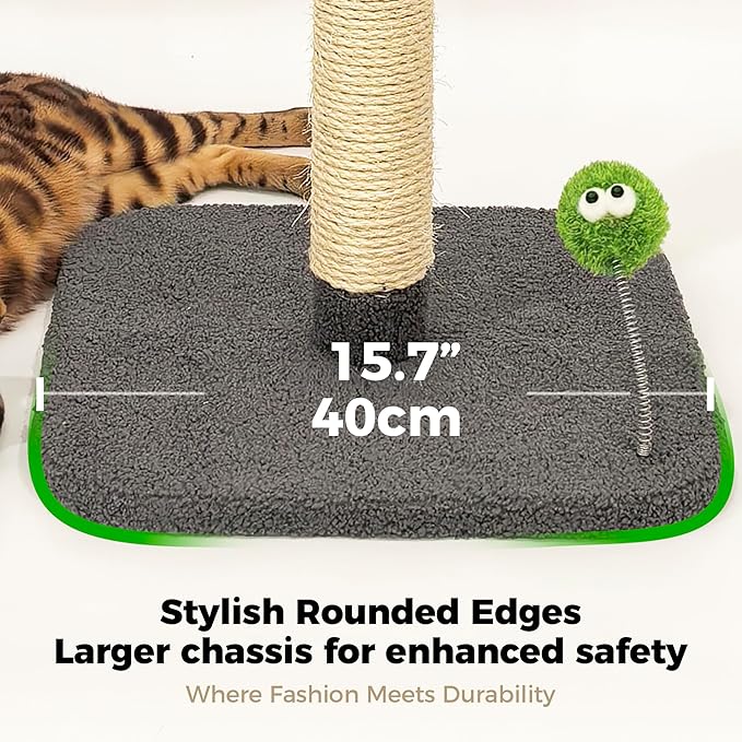 TINYBEAST 34" Tall Cat Scratching Post for Indoor Cats, Premium Natural Sisal Scratcher with Interactive Plush Toy Ball, Reinforced Stable Base for Large Adult Cats & Kittens(Grey)