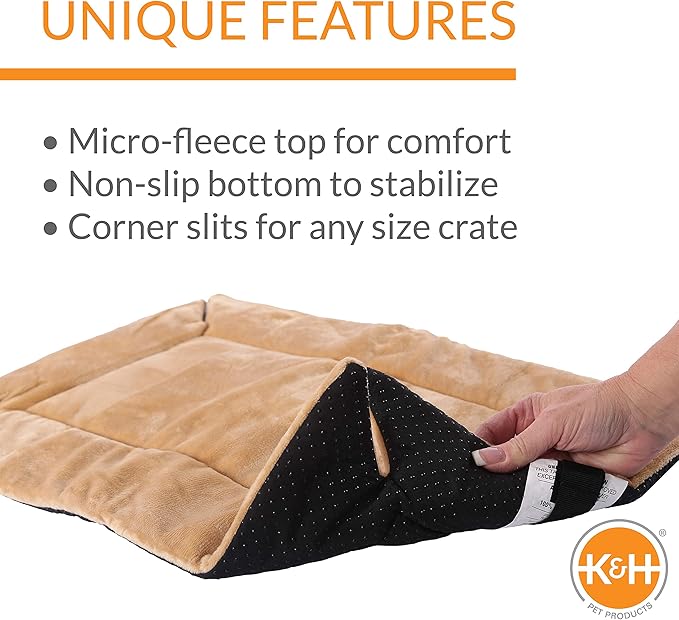 K&H Pet Products Self-Warming Crate Pad, Warming Dog Crate Bed, Machine Washable Dog Crate Mat, Tan X-Small 14 X 22 Inches