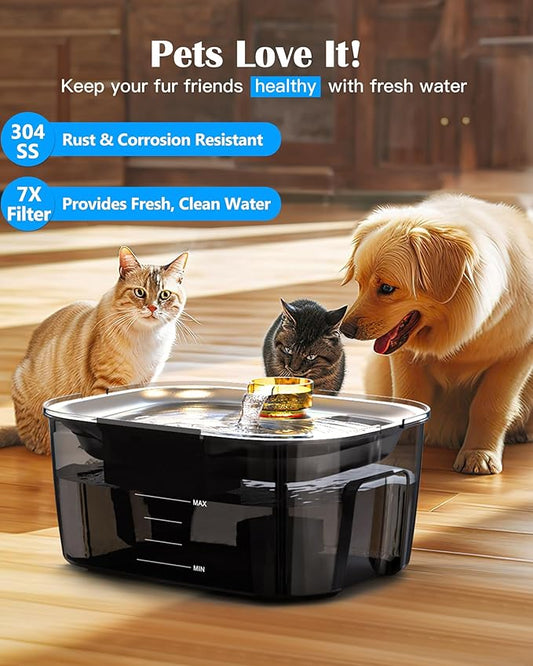 lesotc Dog Water Fountain Stainless Steel, 2.6 Gallon/10L Pet Water Fountain Cat Water Fountain Dog Water Bowl Dispenser for Large Dogs & Multi Pets, Ultra-Quiet, Smart Pump, Easy to Clean