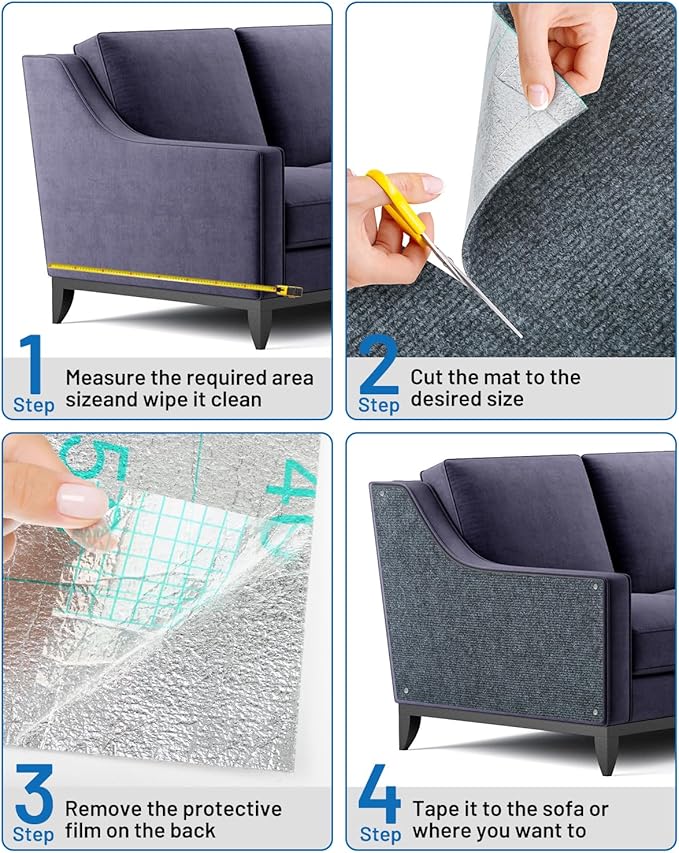 Cat Scratch Couch Furniture Protector, 78.7" x 15.8" Self-Adhesive Cat Scratch Mats, Trimmable DIY Cat Scratcher Pads for Wall, Couch Corner, Cat Tower and Replacement Pads (Gray)