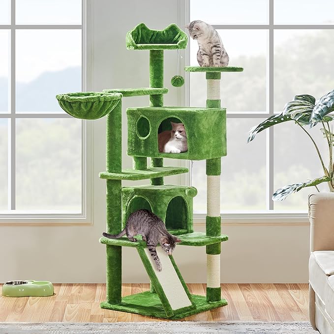Topeakmart Cat Tree, 57in Cat Tree Tower for Indoor Cats with Basket Top Perches Sisal Scratching Board and Dalling Ball, Cat Activity Center for Kittens