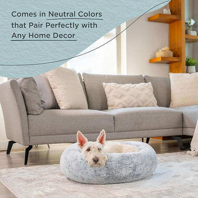 Best Friends by Sheri SnuggleSoft Faux Fur Calming Donut Bed for Dogs, Gray, Small, 23x23