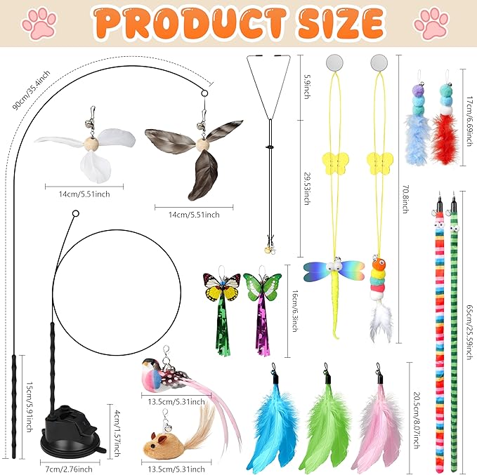 4-in-1 Interactive Cat Toys for Indoor Cat Feather Toys Suction Cup Cat Toys Simulation Feather Flying Bird Toy Replacements Cat Wand Toy for Kitten