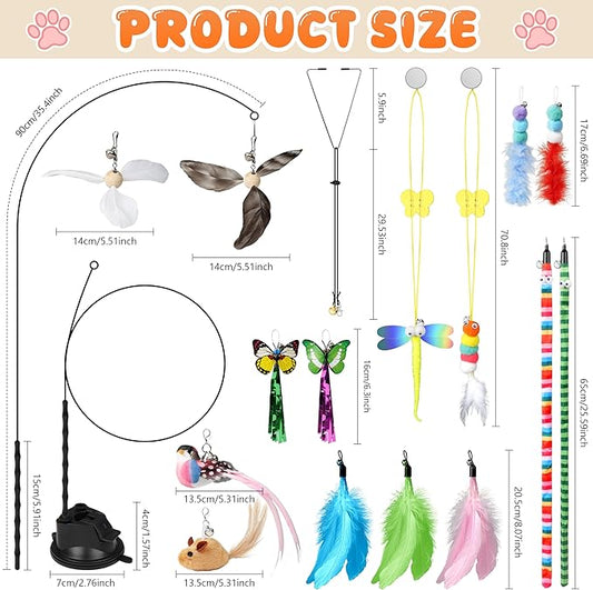 4-in-1 Interactive Cat Toys for Indoor Cat Feather Toys Suction Cup Cat Toys Simulation Feather Flying Bird Toy Replacements Cat Wand Toy for Kitten