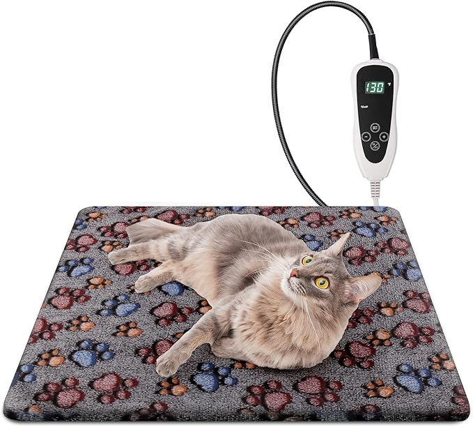 Cat Heating Pad, Waterproof Pet Heating Pad for Cats Dog Indoor, 11 Adjustable Temperature Cat Warming Bed Mat with Timer, Indoor Heated Bed with Chew Resistant Cord (S: 18'' L X 18W '')