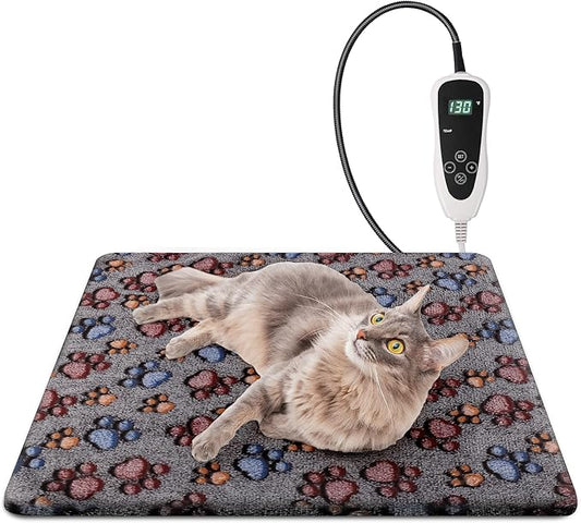 Cat Heating Pad, Waterproof Pet Heating Pad for Cats Dog Indoor, 11 Adjustable Temperature Cat Warming Bed Mat with Timer, Indoor Heated Bed with Chew Resistant Cord (S: 18'' L X 18W '')