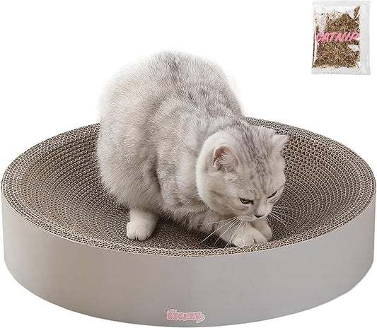 CSR1010K Nelson 20.13" Modern Cardboard Round Bowl Cat Scratcher with Catnip, Fog