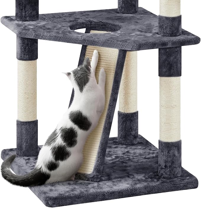 Yaheetech Multi-Level Cat Trees Cat Towers 79in Cat Tree for Indoor Cats with Sisal-Covered Scratching Posts, Plush Perches and Stable Condo for Kittens, Cats and Pets, Dark Gray