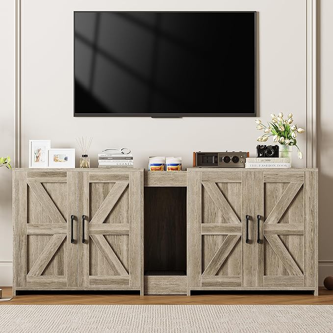 Cat Litter Box Enclosure Furniture - Hidden Litter Box Double Cabinet with Scratch Pad & Cats Bed | Farmhouse Style End Table for Cats | Discreet Cat Washroom for Living Room & Bedroom Grey