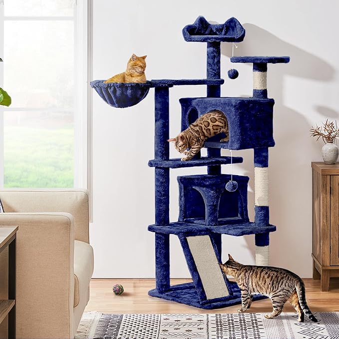 Topeakmart 57in Cat Tree Tower with 2 Plush Rooms Kitten Furniture Play House