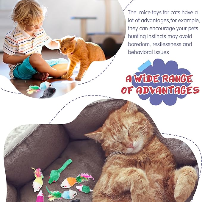 Sosation 100 Pcs Fur Cat Mouse Toys Assorted Interactive Cat Toys Rattle Sound Mice for Kitten Catch Play Indoor Interactive