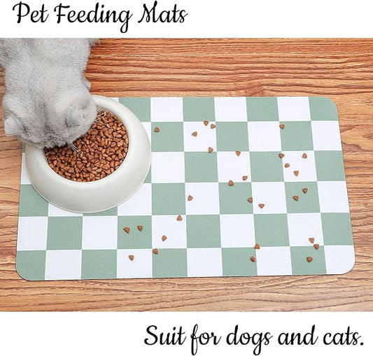 Ralxion Checkered Dog Feeding Mat, Absorbent Mats for Dog Food and Water Bowl, Dispenser, Modern Aesthetic Sage Green Checkerboard Pet Placemat for Dogs, Cats, Puppy, 16" X24”