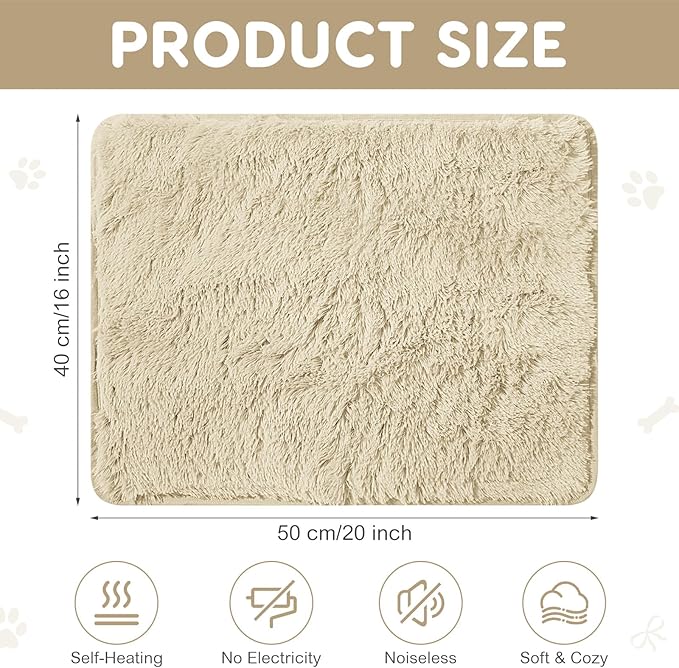 4 Pack Self Warming Cat Bed Pad Self Heating Dog Mat with Fluffy Faux Fur Plush Cat Calming Bed Thermal Mat Washable Pet Pad Anti Slip Bottom for Outdoor Indoor Pets(Camel,16" X 20")