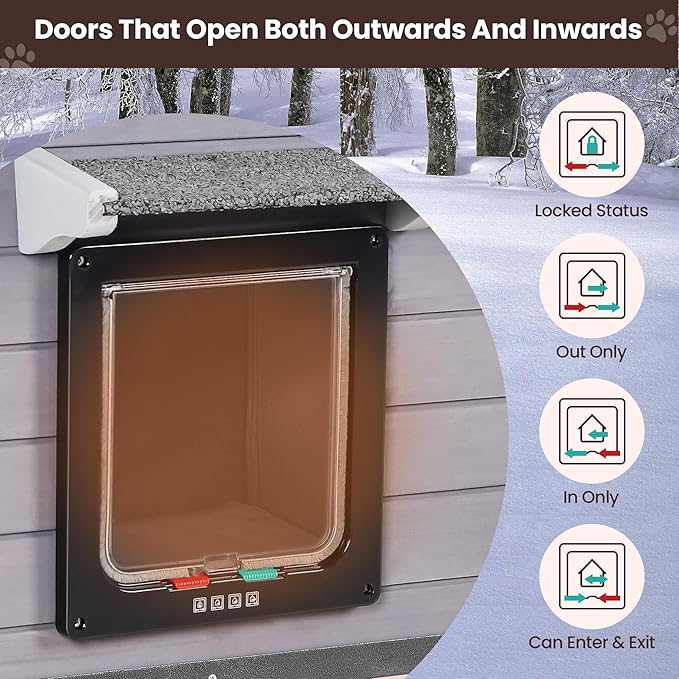 Outdoor Insulated Cat House Weatherproof for Winter, Feral Cat Shelter with Insulated Liner, All Round Metal Frame Wooden Condos, Indoor and Outdoor Use for Cat, Rabbit and Small Animal