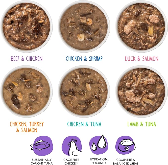 Weruva B.F.F. OMG - Best Feline Friend Oh My Gravy!, Variety Pack, Potluck O' Pouches, Wet Cat Food, 2.8Oz Pouches (Pack of 12)