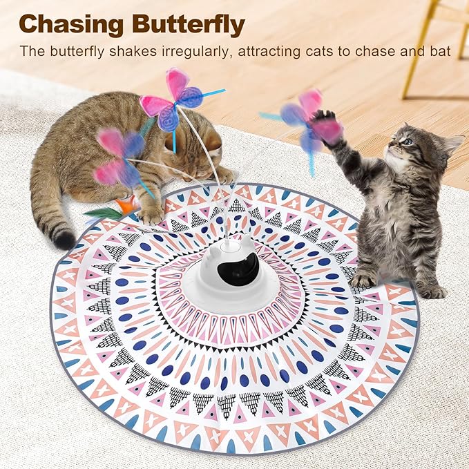 Cat Toys Interactive 2-in-1 Rechargeable Unpredicatable Moving Feather Cat Wand Teaser Hide and Seek, Spinning Butterfly, Kitten Toys for Indoor Cats Exercise