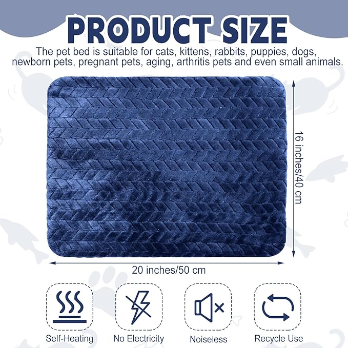 4 Pack Self Heating Cat Pad 16 x 20 Inch Self Warming Cat Bed Non Slip Warm Dog Pad Mat Washable Pet Kennel Crate Bed Mat for Indoor Outdoor Pets(Navy Blue,16 x 20 Inch)