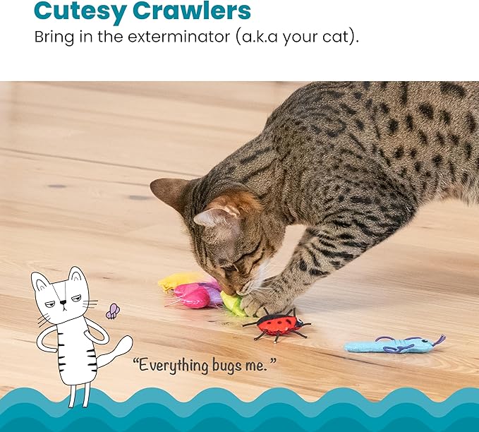 Catstages Cute as a Bug Cat Toys, 6-Pack Interactive Catnip Plush Toys with Crinkle, Feathers & Dental Mesh, Multicolored