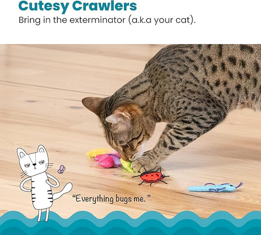 Catstages Cute as a Bug Cat Toys, 6-Pack Interactive Catnip Plush Toys with Crinkle, Feathers & Dental Mesh, Multicolored