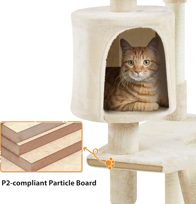 Yaheetech Multi-Level Cat Trees Cat Towers 79in Cat Tree for Indoor Cats with Sisal-Covered Scratching Posts, Plush Perches and Stable Condo for Kittens, Cats and Pets, Beige