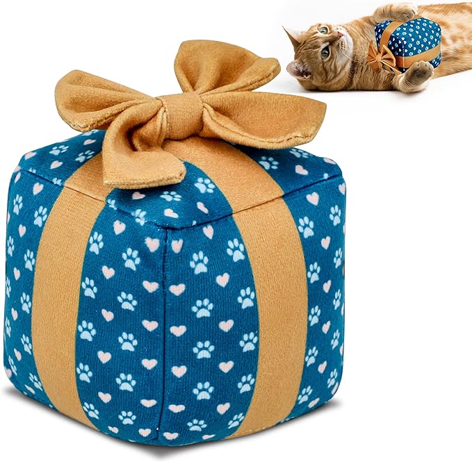 Gift Box Cat Toy – Birthday Toys with Catnip, Plush Crinkle Present for Indoor Play, for Cats