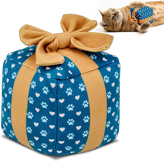 Gift Box Cat Toy – Birthday Toys with Catnip, Plush Crinkle Present for Indoor Play, for Cats