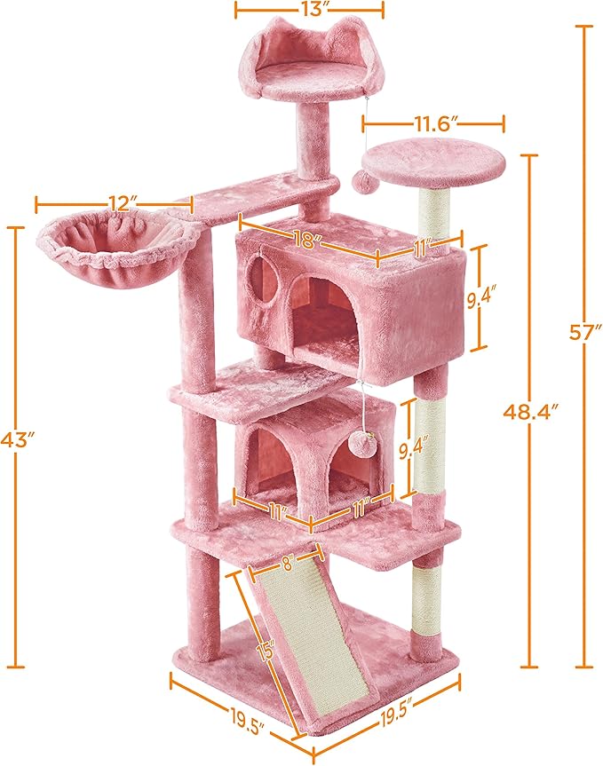 Topeakmart 57 inches Multi-Level Cat Tree Cat Condo with Scratching Posts Kittens Activity Tower Pet Play House Furniture, Pink