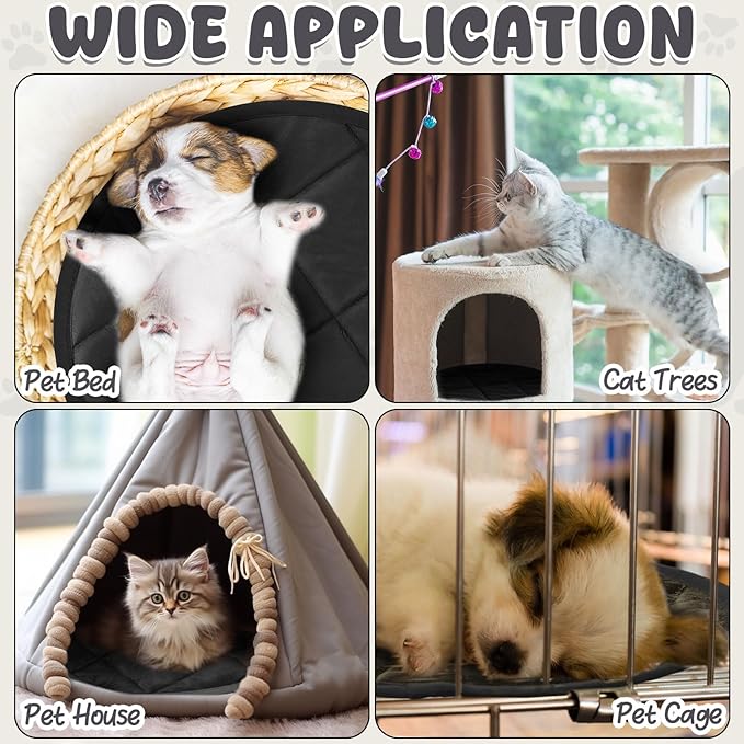 2 Pcs Cat Heating Pad Round 16 Inch Self Heating Cat Mat Washable Heated Bed Anti Slip Warming Pad Pet Bed Mat for Kennel Dog Crate Indoor Outdoor(Black,16 Inch)