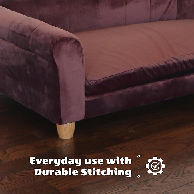 CRITTER SITTERS 42-in. Elegant Brown Faux-Velvet Rectangular Dog Sofa for Medium and Large Dogs, Elevated Plush Dog Couch