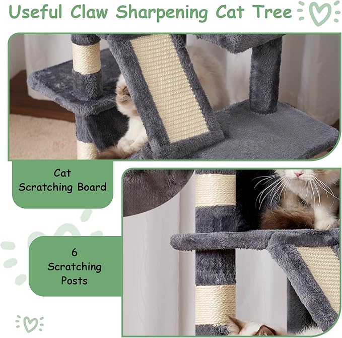 Cat Tree, Multi-Level Cat Tower for Indoor Cats, Cat Condo with Cat Scratching Post and Board, Cat Hammock, Smoky Gray GCT011G
