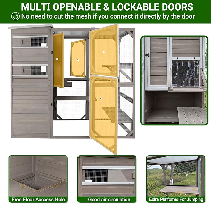 Large Catio Outdoor Cat Enclosure, Weatherproof Cat House Attached to Window for Multi Cats, 4 Story Wooden Kitten Condo Asphalt and UV Protection Roofs, Multi Platforms 153.6" L x 70" H