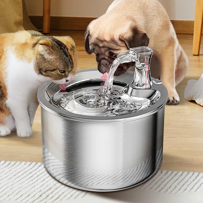Cat Water Fountain, Stainless Steel Inside Ultra-Quiet Pump, 2L/67oz Automatic Dog Dispenser Water Bowl, Multiple Pets Water Fountain