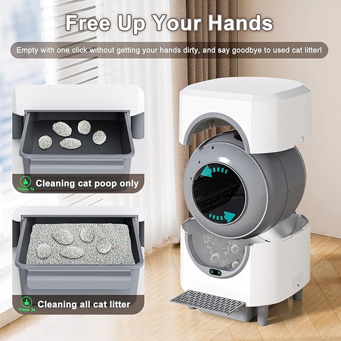 Self Cleaning Litter Box, Automatic Litter Box, Odor Control, 90L Large Capacity with APP Control and Safety Sensor, Ellenpent, for Multiple Cats, Large Cat, with 3 Rolls Trash Bags