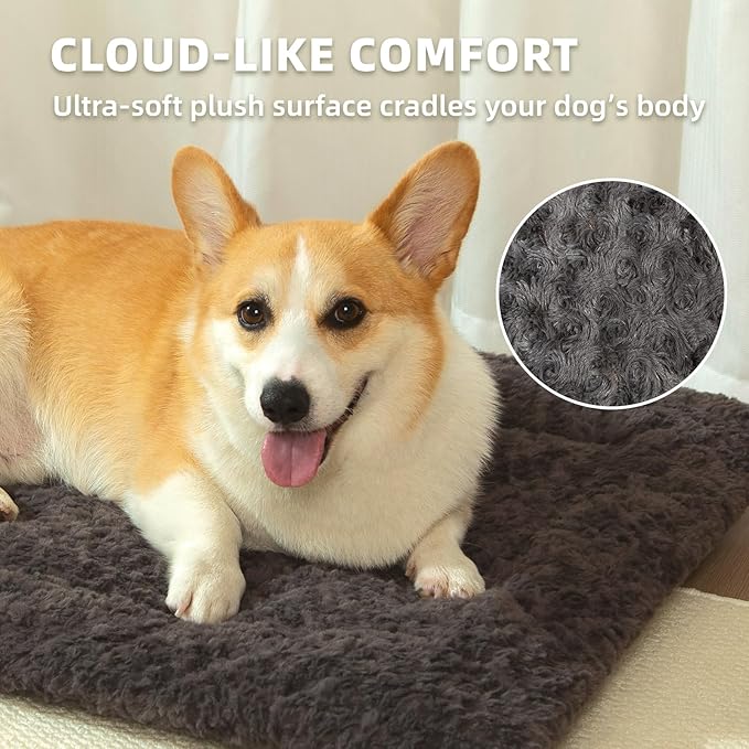 Fluffy Reversible Dog Bed Mat - Ultra Soft & Machine Washable Dog Crate Pad fit for Metal Kennel, Cozy Sleeping Mat, 41" x 27", Dark Gray
