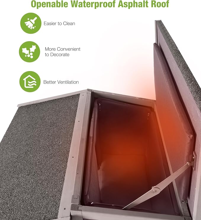 GUTINNEEN Insulated Cat House Outdoor for Winter, Wooden Weatherproof Outside Feral Cat Shelter with Liner, Large Balcony, Escape Door, PVC Door Strip, for Outdoor & Indoor