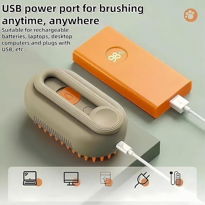 BoBow Cat Steam Brush for Shedding for Cats and Dogs, 3 in 1 Grooming Anti-Static Steam Pet Brush, Massage, Cleaning, Shedding, Combing Long and Short Hair Dogs and Cats (Khaki)