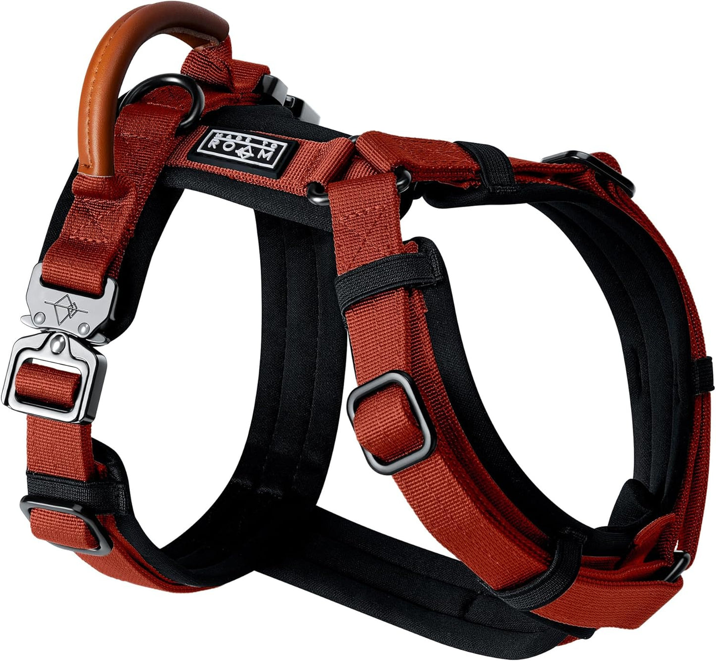 MADE TO ROAM Premium Explorer Harness - Y-Shaped Dog Harness with Adjustable Durable Nylon, Soft Padding, Metal Buckles and Leather Handle for Small, Medium, Large Dogs (Texas Flair, Size 2)