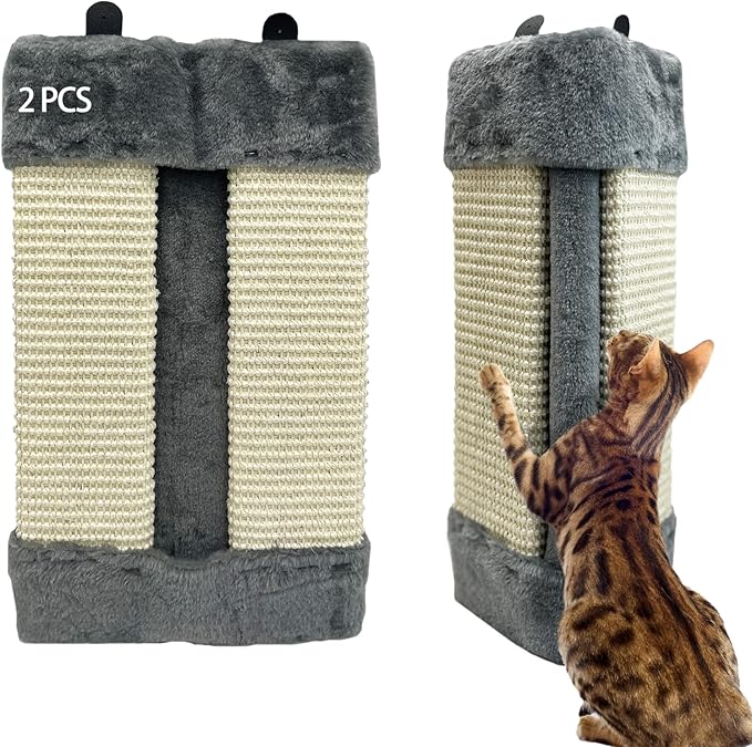 VCEPJH Cat Corner Scratcher, 2 Pack Natural Sisal Wall Mounted Scratching Boards Kitty Scratch Pads for Indoor Cats Resistant Furniture Protector for Door Sofa Couch