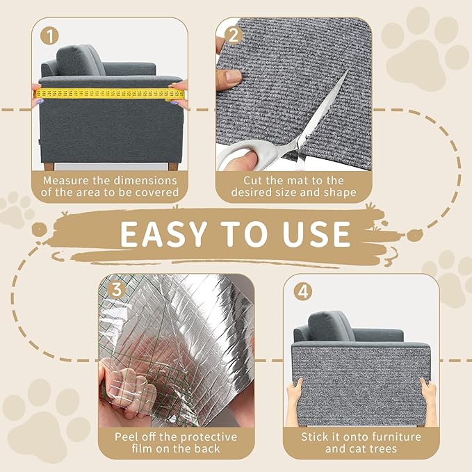 Cat Scratch Furniture Protector, 2PCS 39.4"x15.8" Self-Adhesivet Scratch Mats Deterrent for Furniture, DIY Climbing Cat Scratcher Couch Protector from Cat Claws (Light Grey)