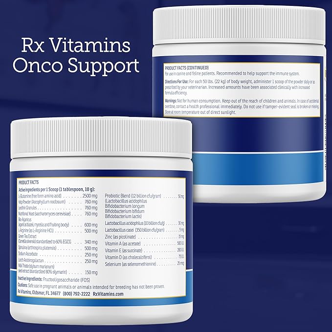 Rx Vitamins Onco Support - Dog & Cat Immune Support Supplement with Milk Thistle, Spirulina, Kelp Powder - Aids in Gut Health and Digestive Support - 300g
