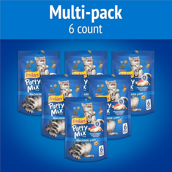 Purina Friskies Cat Treats, Party Mix Beachside Crunch - (Pack of 6) 6 oz. Pouches