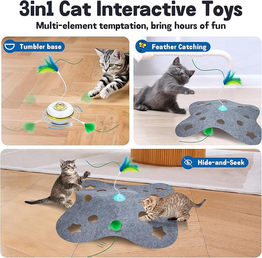 Cat Toys for Indoor Cats,Interactive Toy Hide n Seek for Kittens,Automatic Moving Wand Feather,Motion Activated Exercise Toy for Bored Cats Rechargeable (Grey)