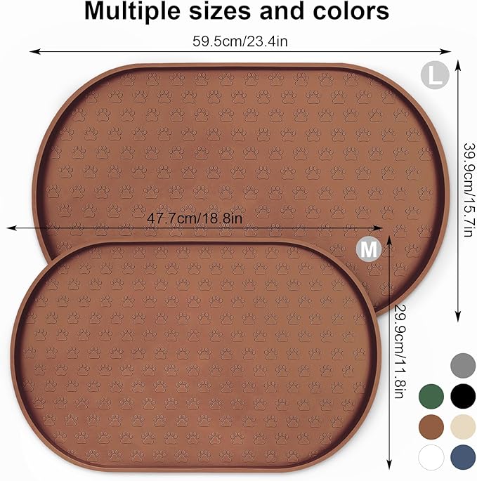 KPWACD Pet Placemat for Dog and Cat, Anti-Slip Waterproof Dogs Feeding Bowl Mat Prevent Food and Water Overflow, Silicone Puppy Dish Mats Suitable for Small Medium Big Pets, Brown, 19" * 12"