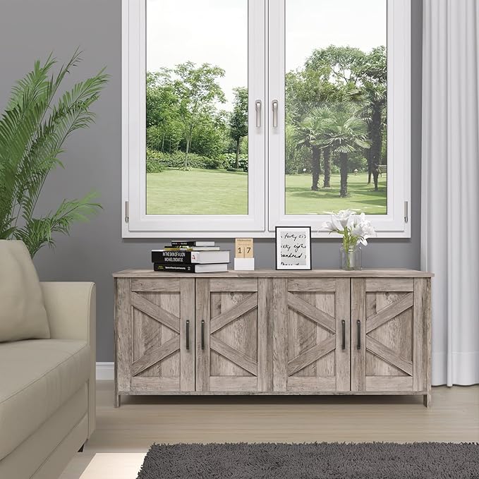 Homhedy Cat Litter Box Enclosure for 2 Cats, Litter Box Furniture Hidden with Double Room,Wooden Cat Washroom Furniture,Cat House,47.2”L x 19.7”W x 19.7”H,Greige