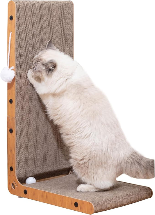 Megidok Cat Scratcher, 26.7" L Shape Cat Scratch,Vertical Cat Scratching Board,Cat Scratch Pad Wall-Mounted,Cats Scratching Cardboard with Ball Toy