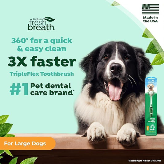 TropiClean Fresh Breath TripleFlex Toothbrush for Large Dogs | Use with TropiClean Toothpaste or Gel | 360-Degree Toothbrush | Complete Dental Care