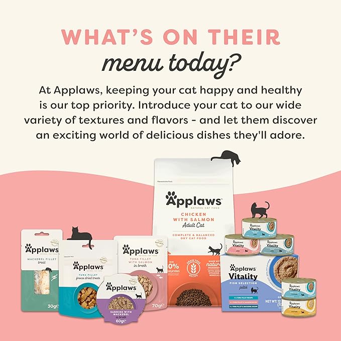 Applaws Vitality Wet Cat Food Paté, Natural Canned Cat Food, Wet Food for Cats with Added Vitamins and Minerals, Grain Free, Carrageenan Free, Tuna Fillet and Salmon Recipe (24 Count, 2.47 oz Cans)