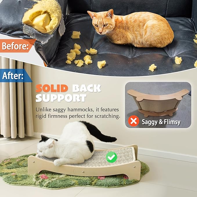 PETKARAY Sisal Cat Scratching Board, Curved Sisal Cat Scratcher, Large Indoor Kitty Scratch Pad, Heavy Duty Arc Lounge Bed for Kitten